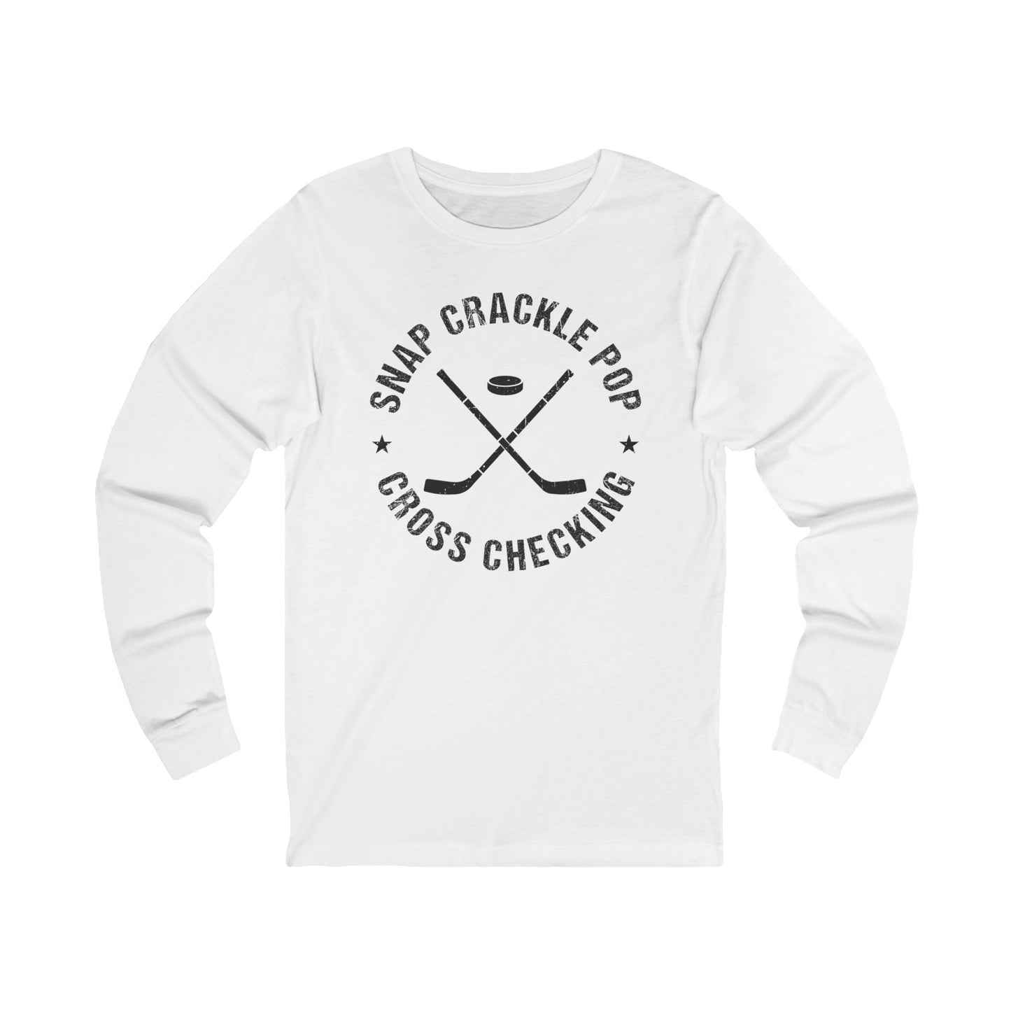 White Front - Snap Crackle Hockey - Hockey Long Sleeve T-Shirt - Snap Crackle Pop Cross Checking Hockey Long Sleeve Shirt - Hockey Gifts - Gift For Hockey Players