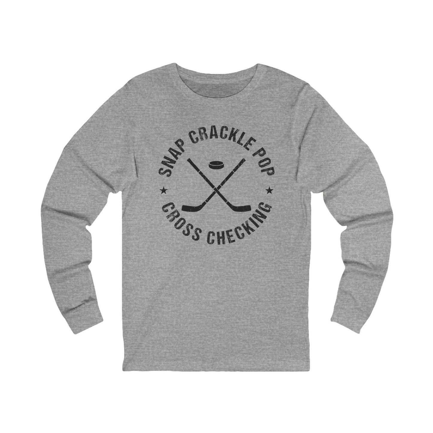 Grey Front - Snap Crackle Hockey - Hockey Long Sleeve T-Shirt - Snap Crackle Pop Cross Checking Hockey Long Sleeve Shirt - Hockey Gifts - Gift For Hockey Players