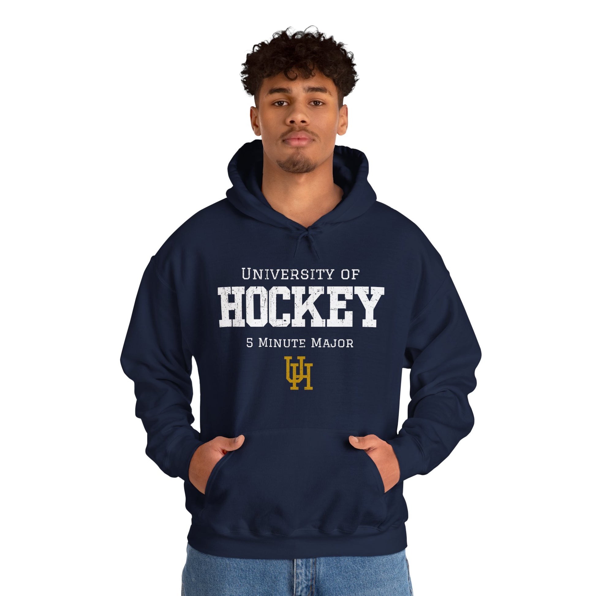 Funny Hockey Hoodie - Funny Hockey Gifts - Funny Gift For Hockey Players - Navy Mockup - University of Hockey - Hockey Hoodie - University of Hockey 5 Minute Major Hockey Hoodie - Hockey Gifts - Gift For Hockey Players