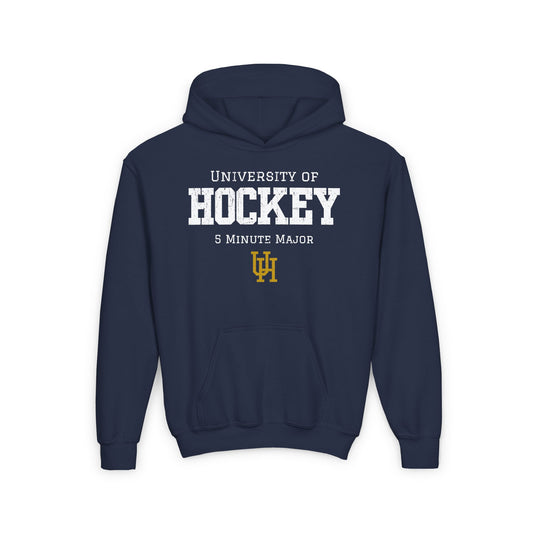 Funny Hockey Hoodie - Funny Hockey Gifts - Funny Gift For Hockey Players - Main Front - University of Hockey - Kids Hockey Hoodie - University of Hockey 5 Minute Major Kids Hockey Hoodie - Hockey Gifts - Gift For Hockey Players