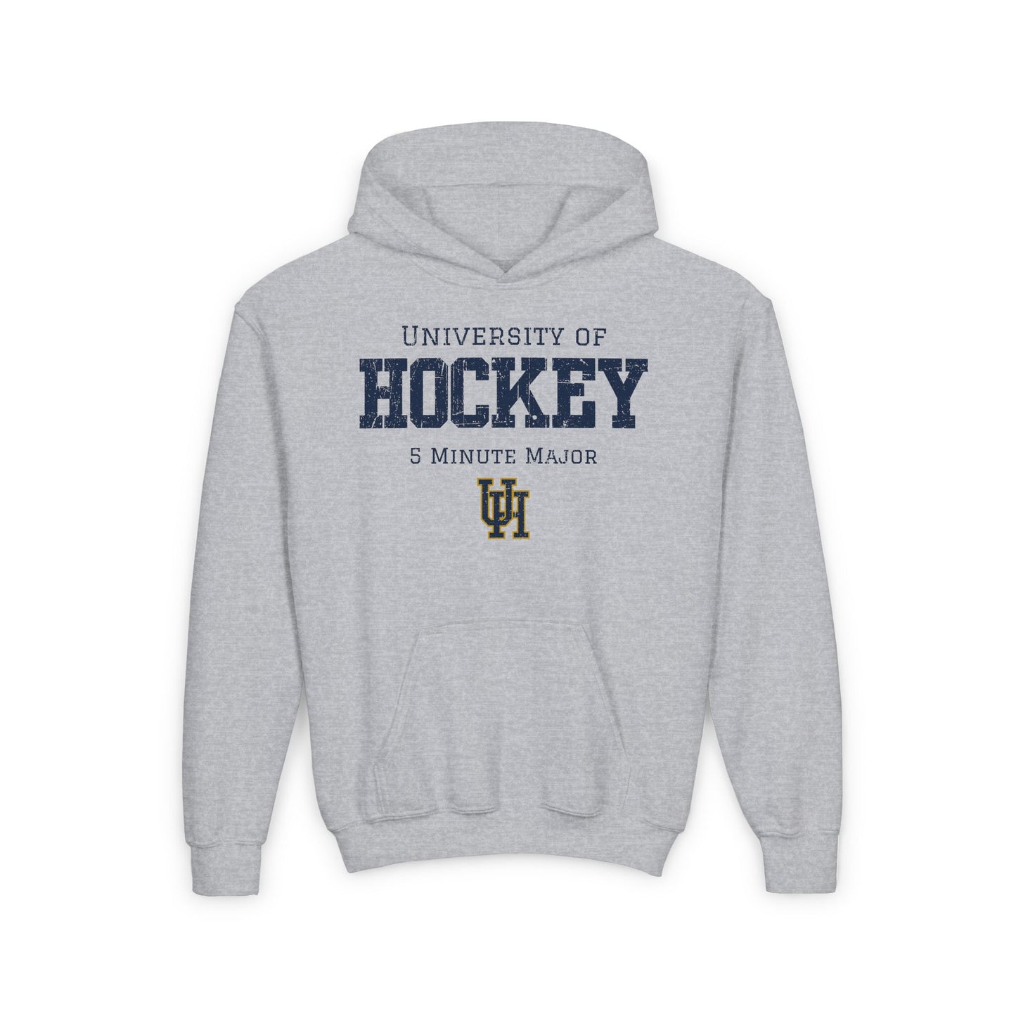 Grey Front - University of Hockey - Kids Hockey Hoodie - University of Hockey 5 Minute Major Kids Hockey Hoodie - Hockey Gifts - Gift For Hockey Players