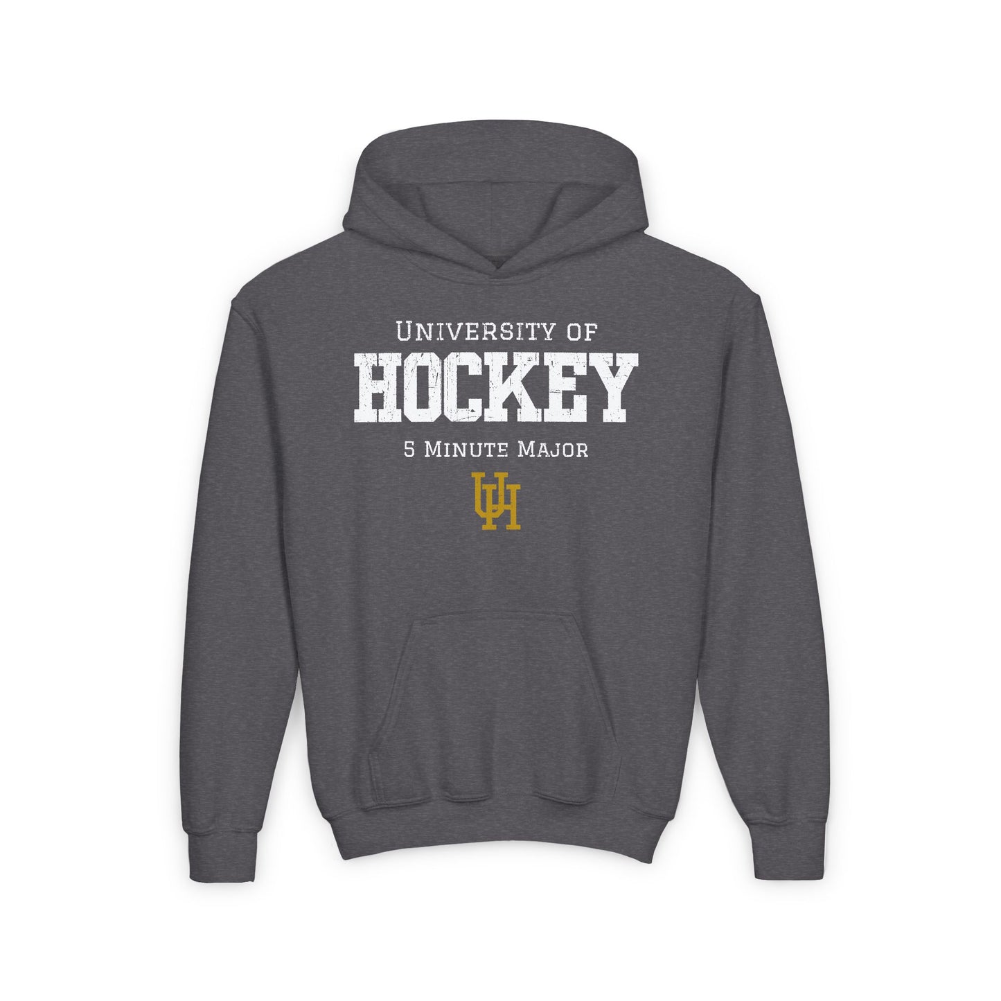 Dark Grey Front - University of Hockey - Kids Hockey Hoodie - University of Hockey 5 Minute Major Kids Hockey Hoodie - Hockey Gifts - Gift For Hockey Players