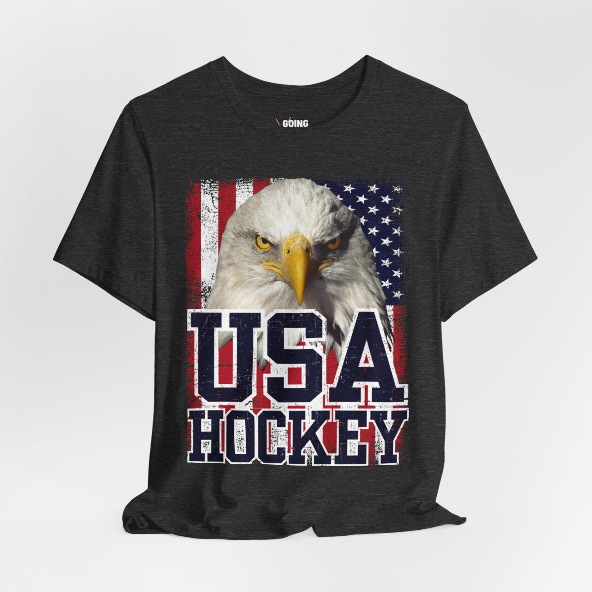 Funny Hockey T-Shirt - Funny Hockey Gifts - Funny Gift For Hockey Players - Size Chart - Dark Grey Front - Hockey Eagle - Hockey T-Shirt - USA Hockey Shirt - Hockey Gifts - Gift For Hockey Players