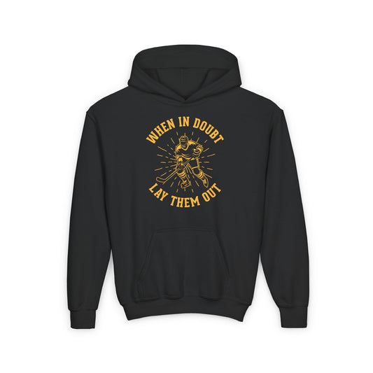 Funny Hockey Hoodie - Funny Hockey Gifts - Funny Gift For Hockey Players - Main Front - Hockey No Doubt  - Kids Hockey Hoodie - When In Doubt Lay Them Out Kids Hockey Hoodie - Hockey Gifts - Gift For Hockey Players