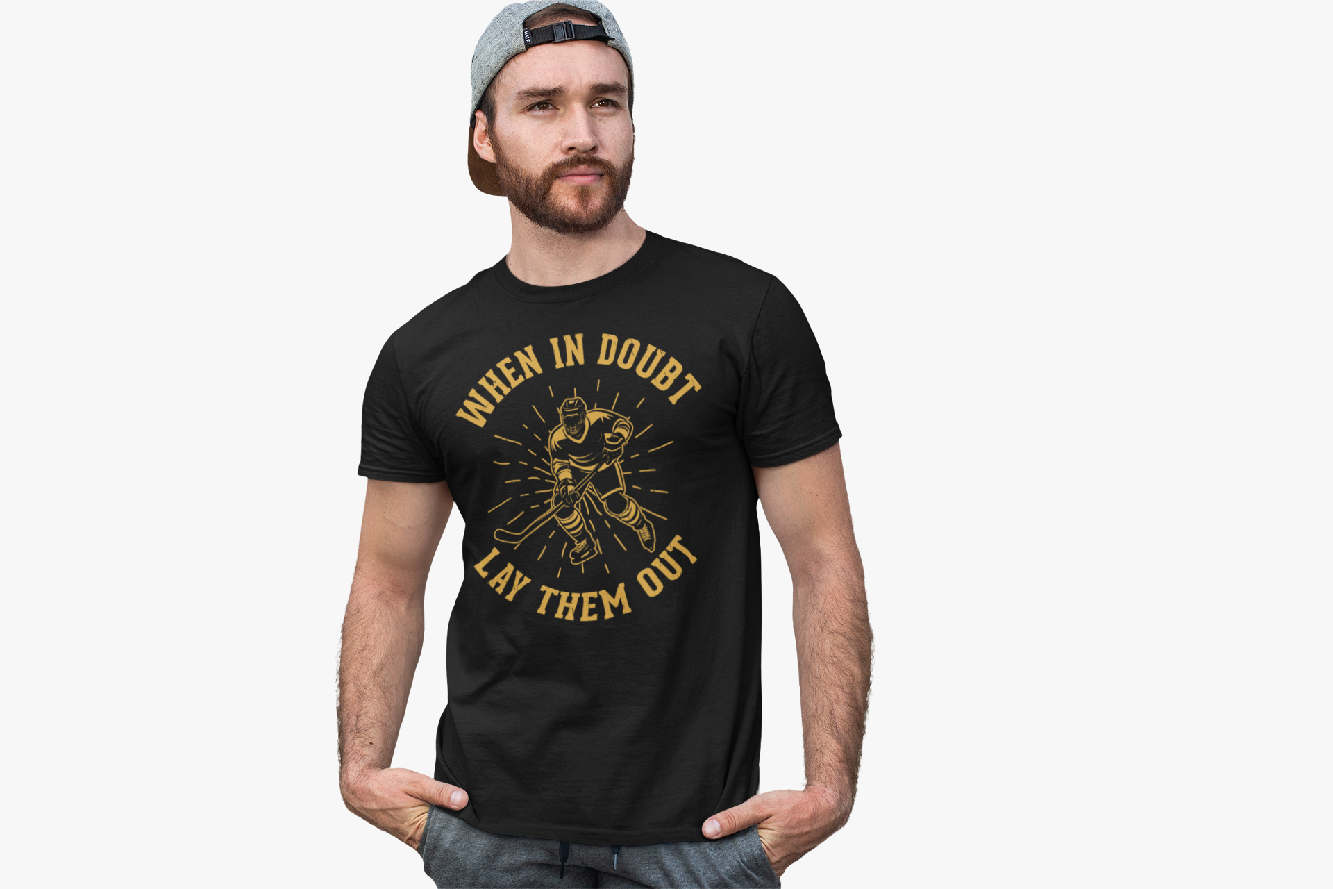 Funny Hockey T-Shirt - Funny Hockey Gifts - Funny Gift For Hockey Players - Size Chart - Mockups 1 - Hockey No Doubt - Hockey T-Shirt - When In Doubt Lay Them Out Hockey Shirt - Hockey Gifts - Gift For Hockey Players