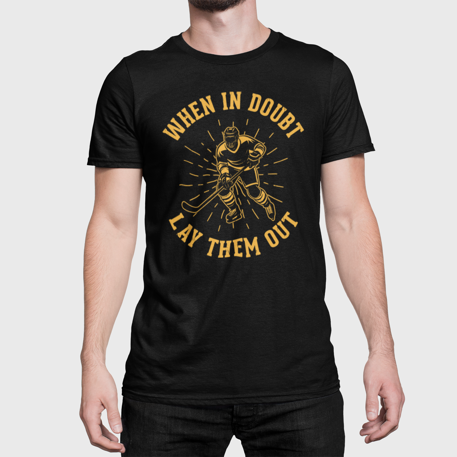 Funny Hockey T-Shirt - Funny Hockey Gifts - Funny Gift For Hockey Players - Size Chart - Mockups 3 - Hockey No Doubt - Hockey T-Shirt - When In Doubt Lay Them Out Hockey Shirt - Hockey Gifts - Gift For Hockey Players