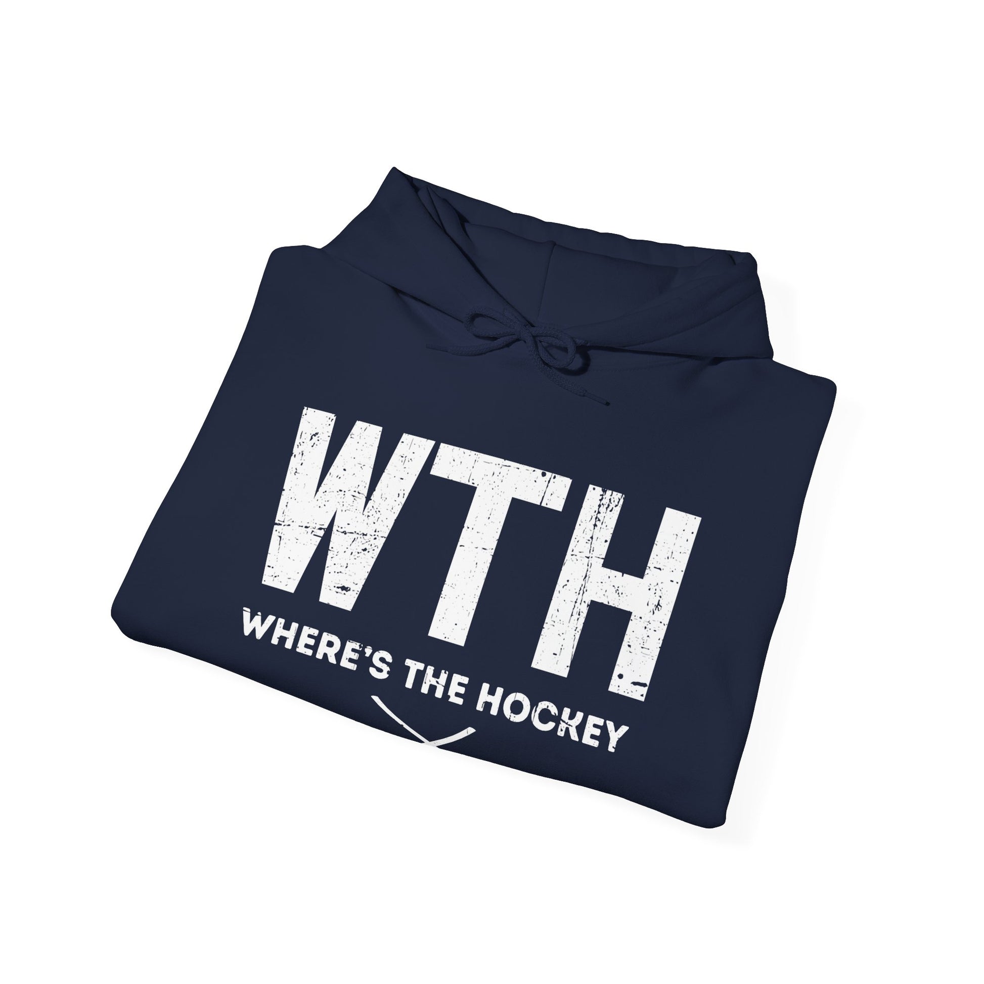 Navy Folded - WT Hockey - Hockey Hoodie - Where's The Hockey Hockey Hoodie - Hockey Gifts - Gift For Hockey Players