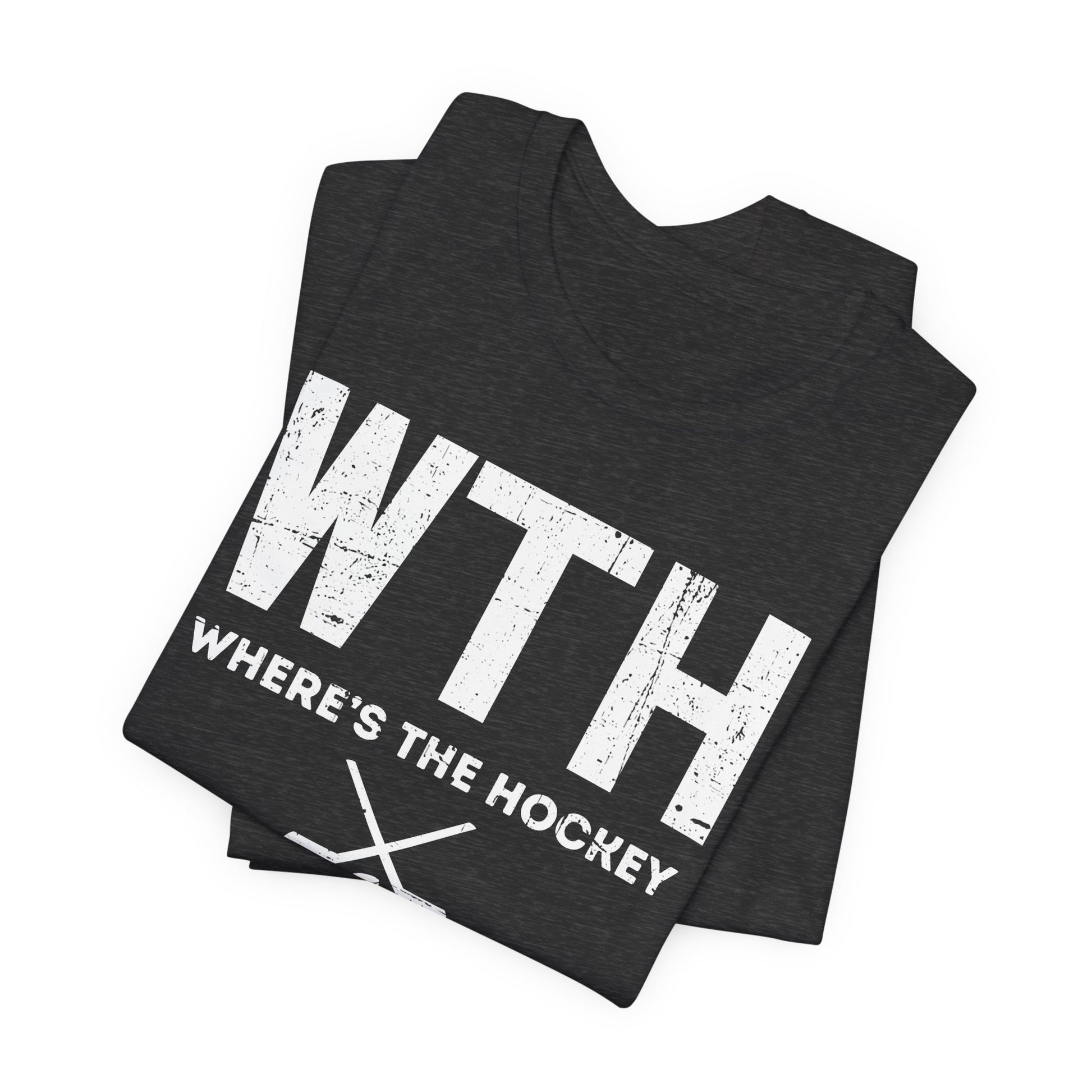 Dark Grey Folded - WT Hockey - Hockey T-Shirt - Where's The Hockey Hockey Shirt - Hockey Gifts - Gift For Hockey Players