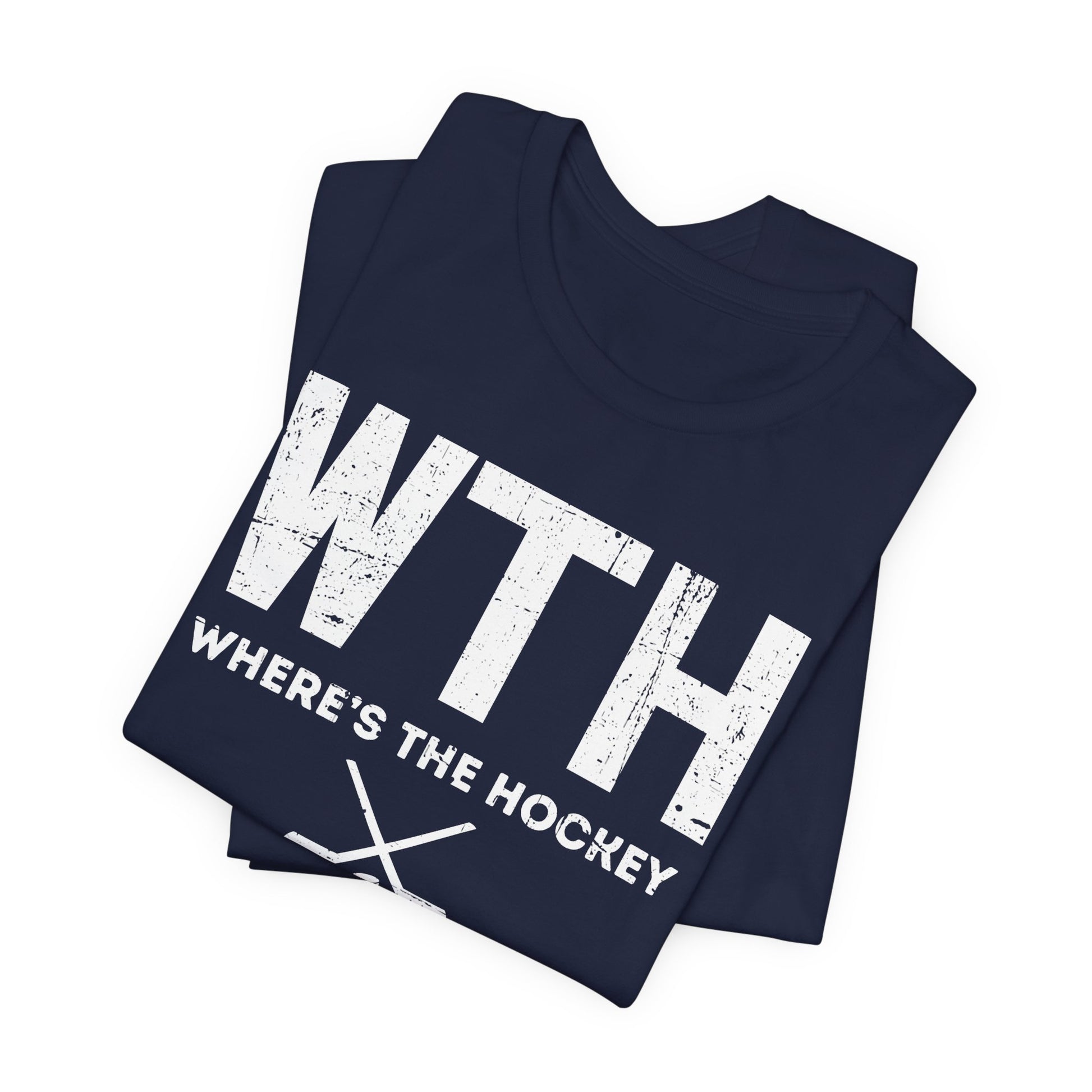 Navy Folded - WT Hockey - Hockey T-Shirt - Where's The Hockey Hockey Shirt - Hockey Gifts - Gift For Hockey Players