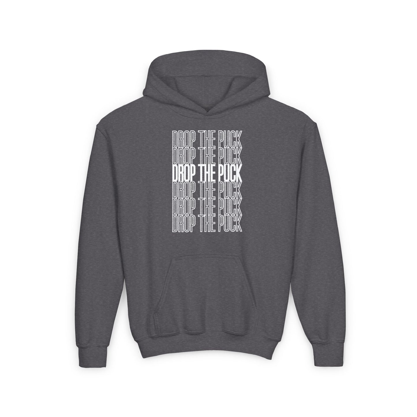 Dark Grey Front - Hockey Drop - Kids Hockey Hoodie - Drop The Puck Kids Hockey Hoodie - Hockey Gifts - Gift For Hockey Players
