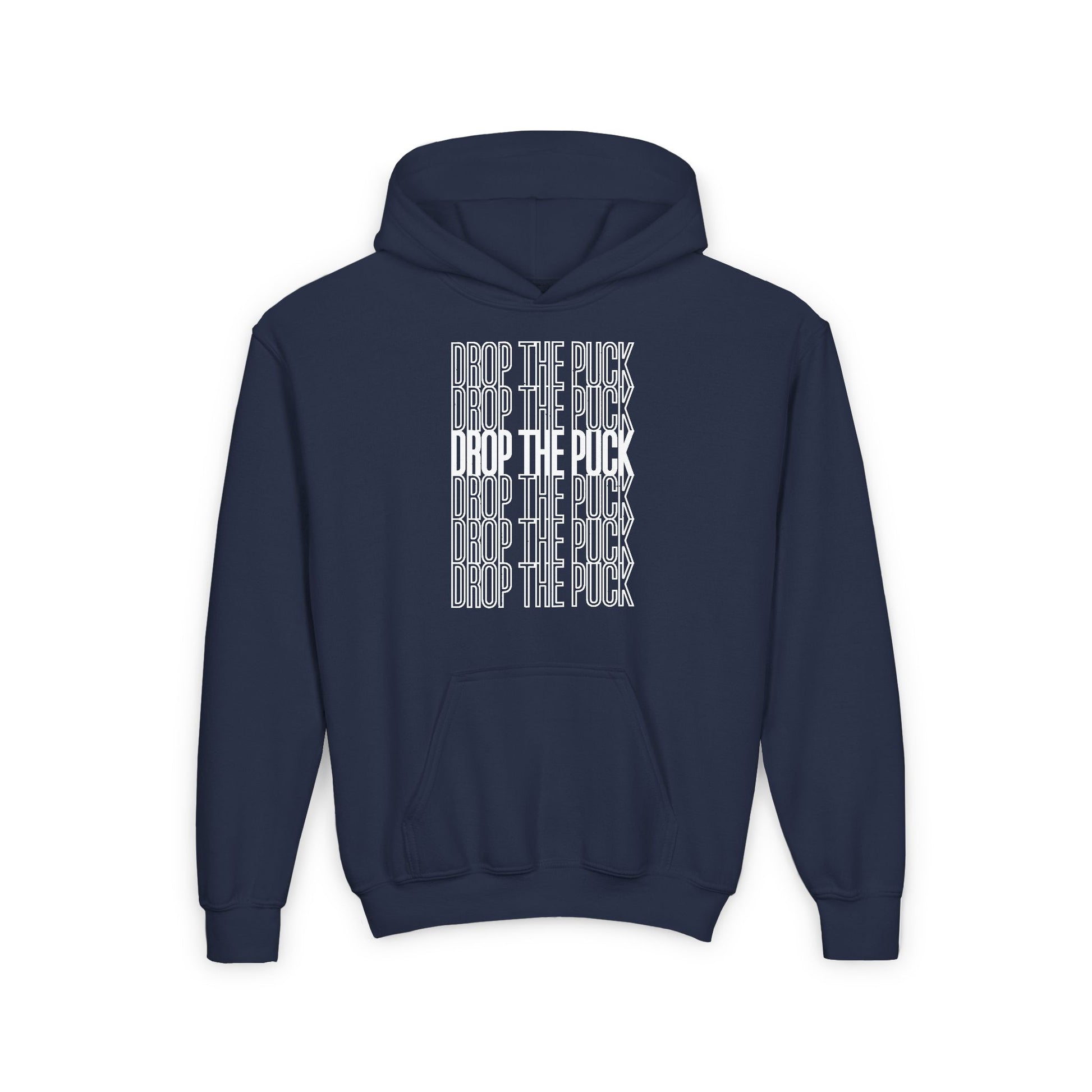 Navy Front - Hockey Drop - Kids Hockey Hoodie - Drop The Puck Kids Hockey Hoodie - Hockey Gifts - Gift For Hockey Players