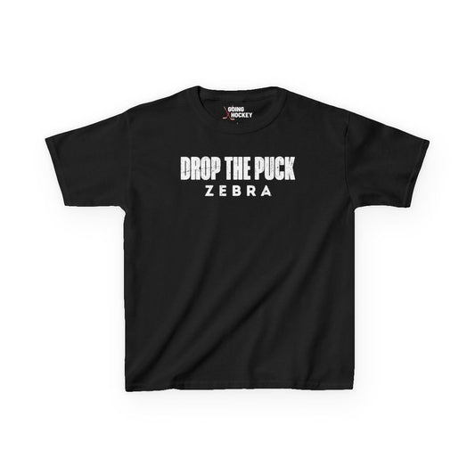 Funny Hockey Shirt - Funny Hockey Gifts - Funny Gift For Hockey Players - Main Front - Hockey Zebra - Kids Hockey T-Shirt - Drop The Puck Zebra Kids Hockey Shirt - Hockey Gifts - Gift For Hockey Players