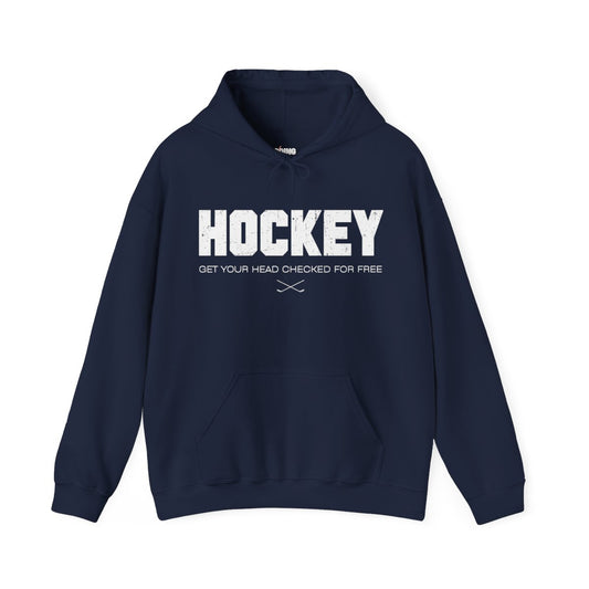 Funny Hockey Hoodie - Funny Hockey Gifts - Funny Gift For Hockey Players - Navy Front - Hockey Head - Hockey Hoodie - Get Your Head Checked For Free Hockey Hoodie - Hockey Gifts - Gift For Hockey Players