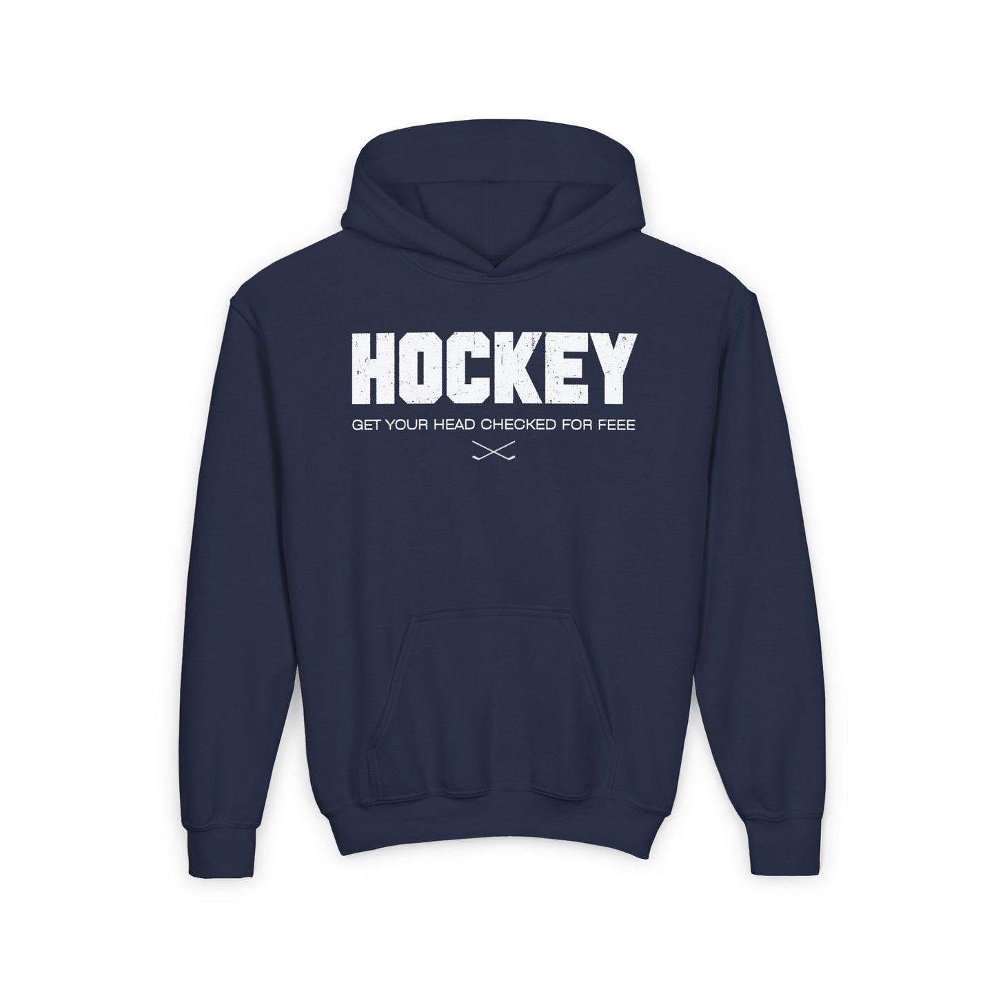 Funny Hockey Hoodie - Funny Hockey Gifts - Funny Gift For Hockey Players - Main Front - Hockey Head - Kids Hockey Hoodie - Get Your Head Checked For Free Kids Hockey Hoodie - Hockey Gifts - Gift For Hockey Players