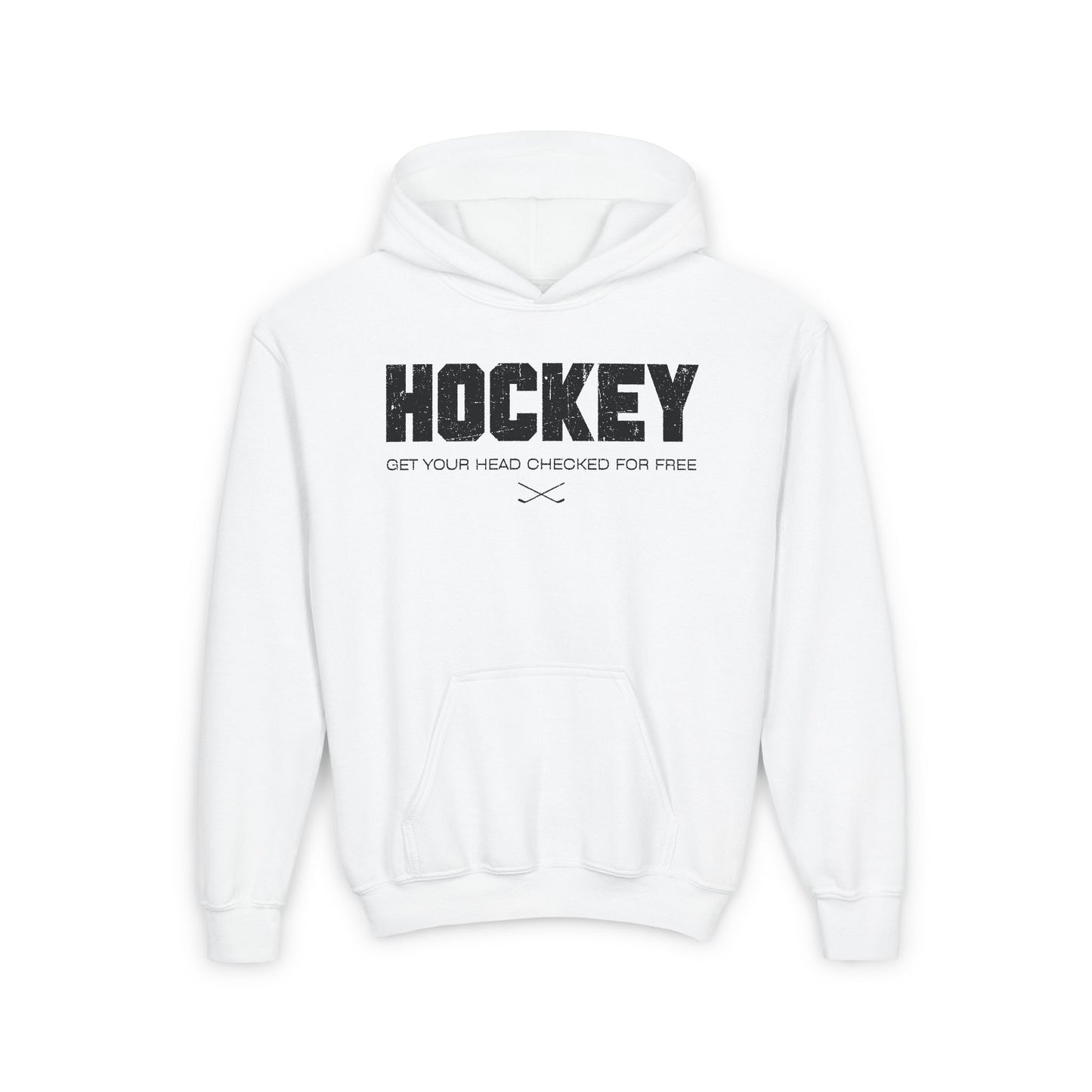 Funny Hockey Hoodie - Funny Hockey Gifts - Funny Gift For Hockey Players - White Front - Hockey Head - Kids Hockey Hoodie - Get Your Head Checked For Free Kids Hockey Hoodie - Hockey Gifts - Gift For Hockey Players