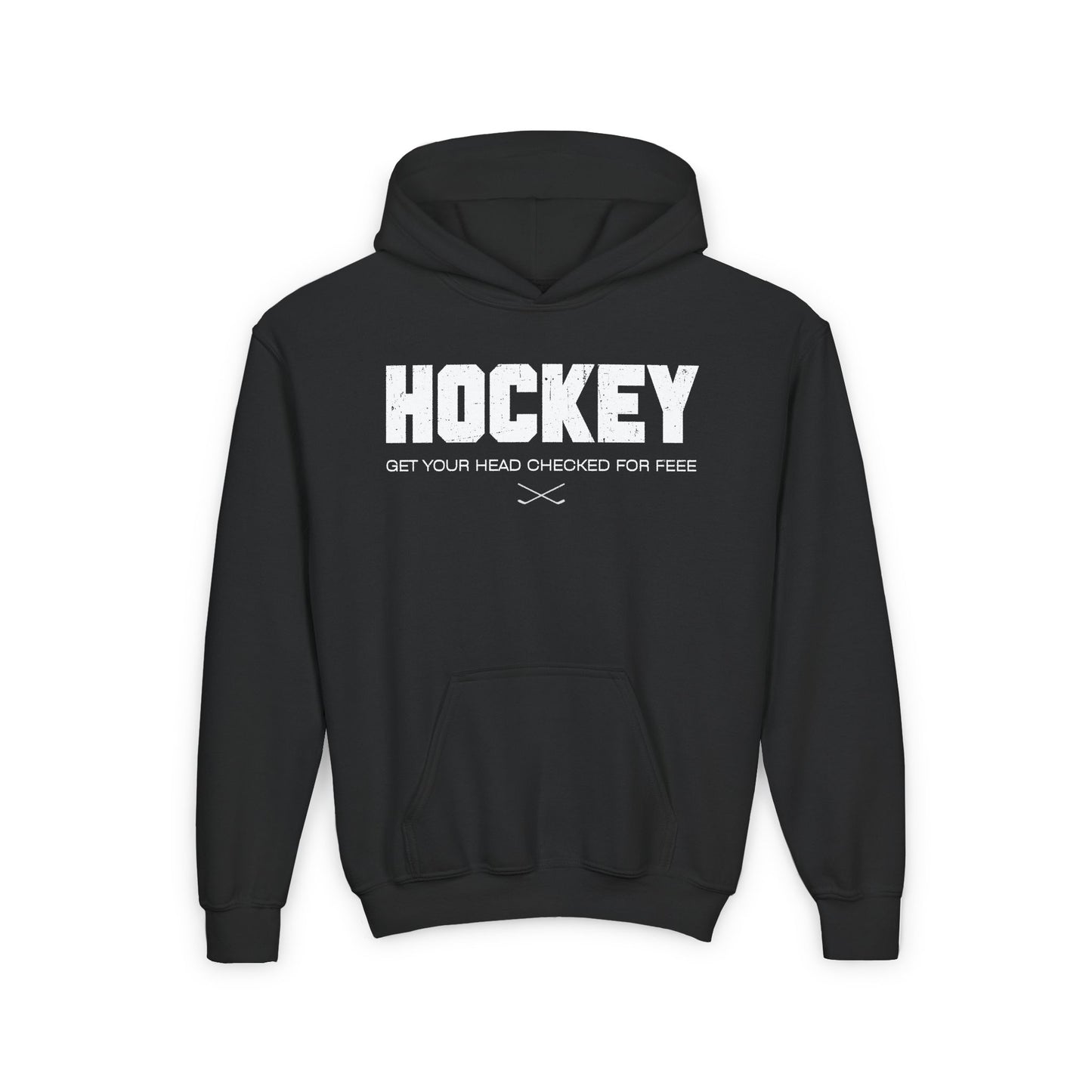 Funny Hockey Hoodie - Funny Hockey Gifts - Funny Gift For Hockey Players - Black Front - Hockey Head - Kids Hockey Hoodie - Get Your Head Checked For Free Kids Hockey Hoodie - Hockey Gifts - Gift For Hockey Players