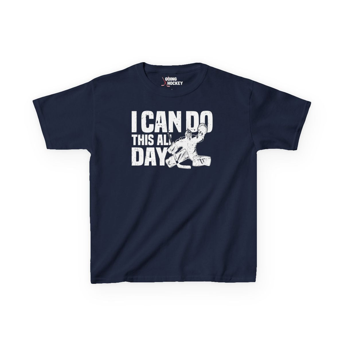 Funny Hockey Shirt - Funny Hockey Gifts - Funny Gift For Hockey Players - Navy Front - All Day Hockey - Kids Hockey T-Shirt - I Can Do This All Day Kids Hockey Goalie Shirt - Hockey Gifts - Gift For Hockey Players