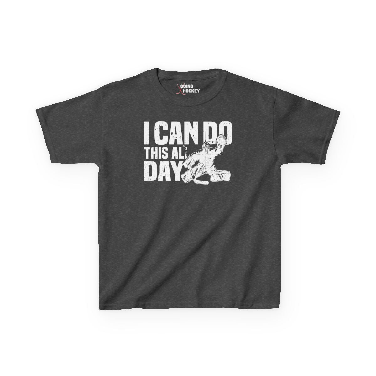 Funny Hockey Shirt - Funny Hockey Gifts - Funny Gift For Hockey Players - Dark Grey Front - All Day Hockey - Kids Hockey T-Shirt - I Can Do This All Day Kids Hockey Goalie Shirt - Hockey Gifts - Gift For Hockey Players