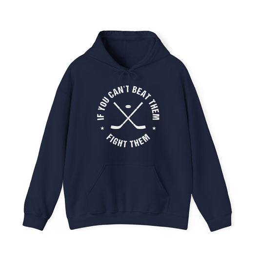 Navy Front - Hockey Fight - Hockey Hoodie - If You Can't Beat Them Fight Them Hockey Hoodie - Hockey Gifts - Gift For Hockey Players