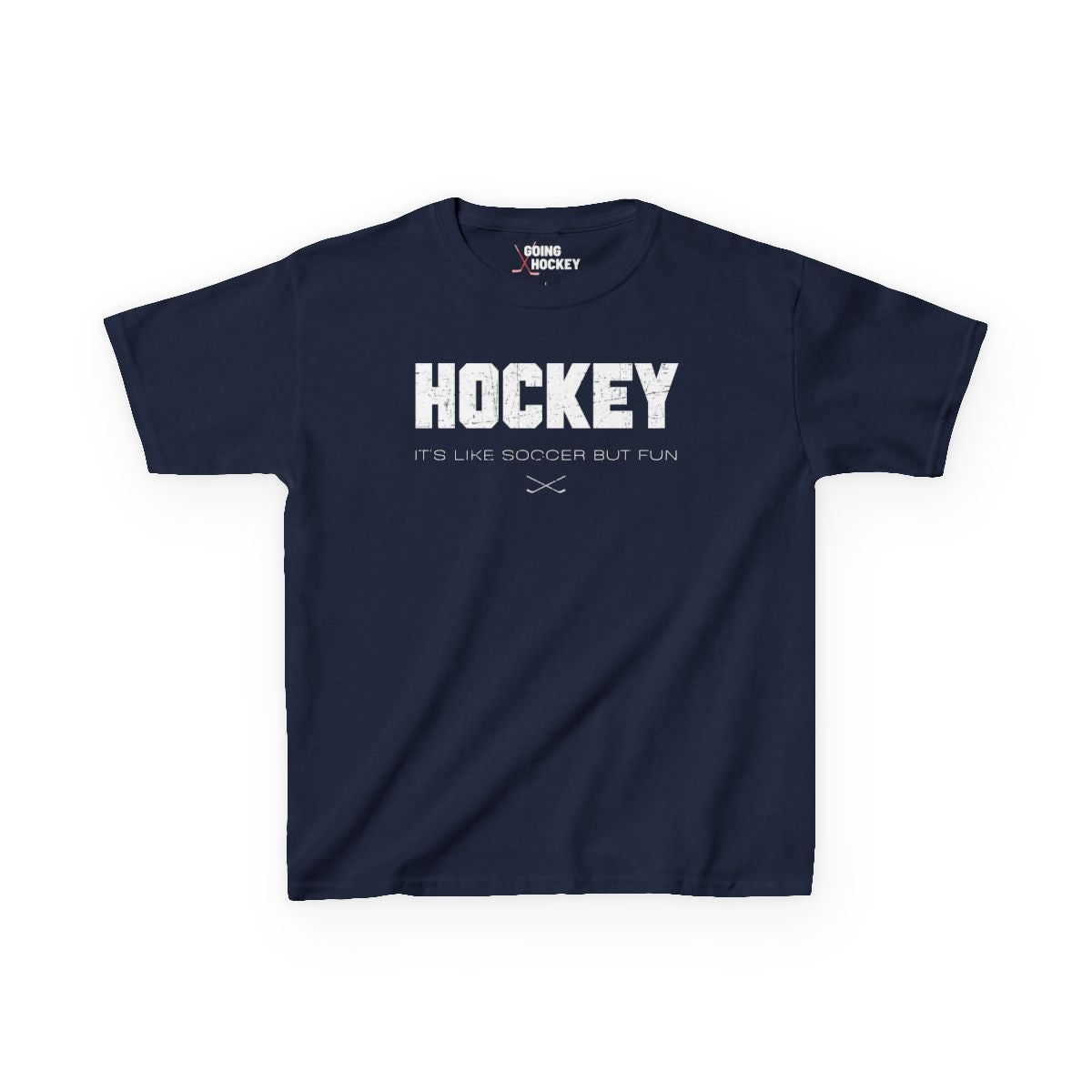 Funny Hockey Shirt - Funny Hockey Gifts - Funny Gift For Hockey Players - Navy Front - Hockey Like Soccer - Kids Hockey T-Shirt - It's Like Soccer But Fun Kids Hockey Shirt - Hockey Gifts - Gift For Hockey Players