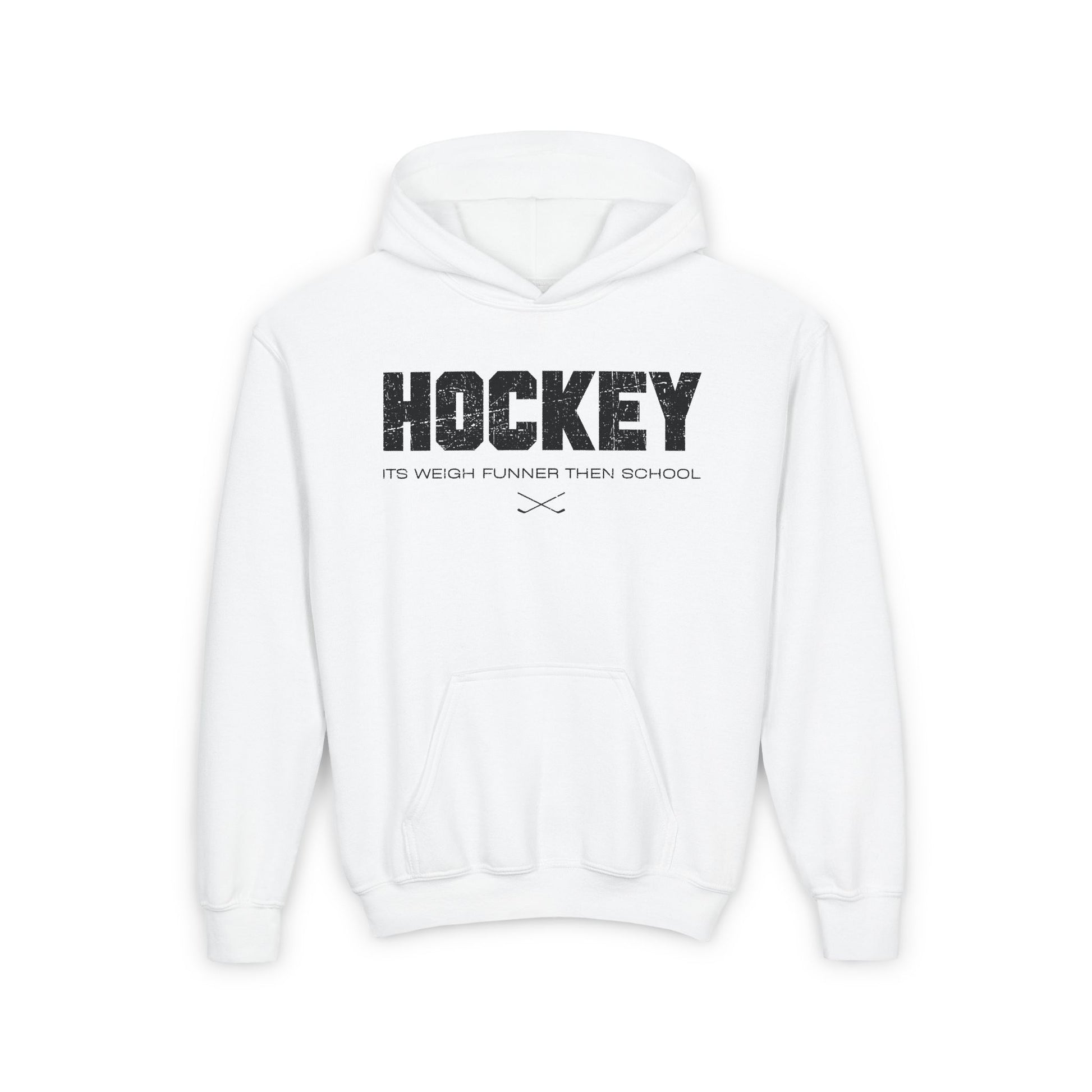 White Front - School Is Important but Hockey Is Importanter - Hockey Than School - Kids Hockey Hoodie - Its Weigh Funner Then School Kids Hockey Hoodie - Hockey Gifts - Gift For Hockey Players