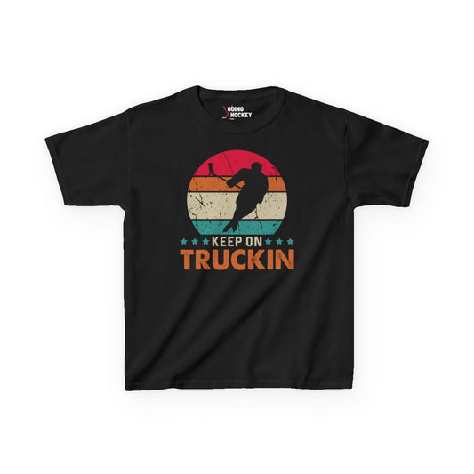 Funny Hockey Shirt - Funny Hockey Gifts - Funny Gift For Hockey Players - Main Front - Hockey Truckin - Kids Hockey T-Shirt - Keep On Truckin Kids Hockey Shirt - Hockey Gifts - Gift For Hockey Players
