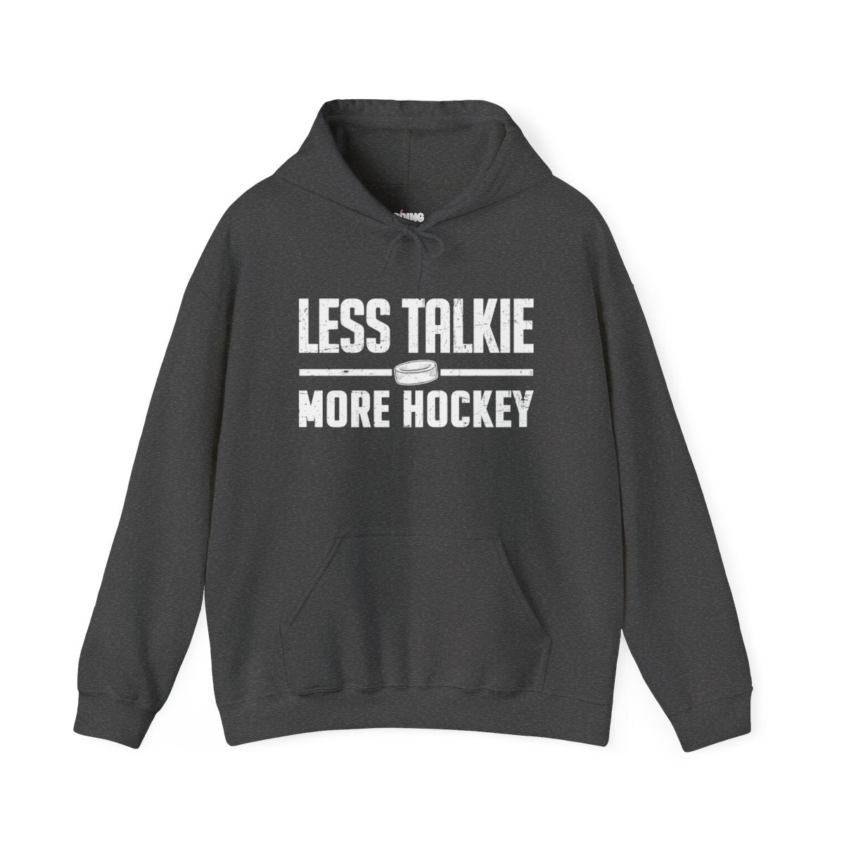 Funny Hockey Hoodie - Funny Hockey Gifts - Funny Gift For Hockey Players - Dark Grey Front - More Talkie - Hockey Hoodie - Less Talkie More Hockey Hockey Hoodie - Hockey Gifts - Gift For Hockey Players