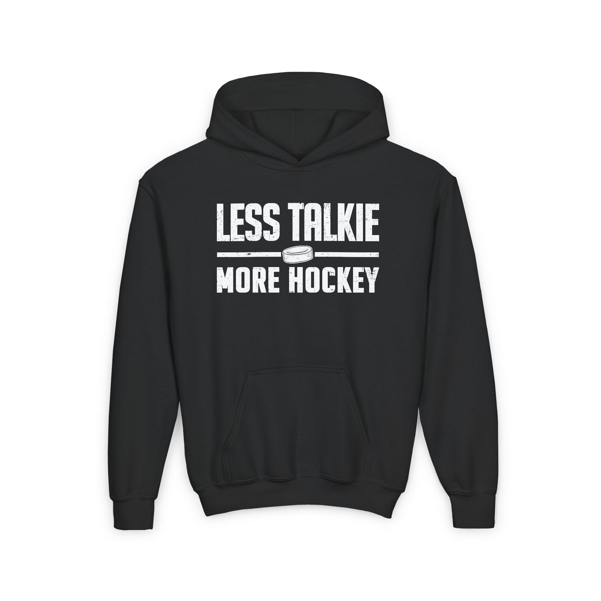 Black Front - More Hockey - Kids Hockey Hoodie - Less Talkie More Hockey Kids Hockey Hoodie - Hockey Gifts - Gift For Hockey Players