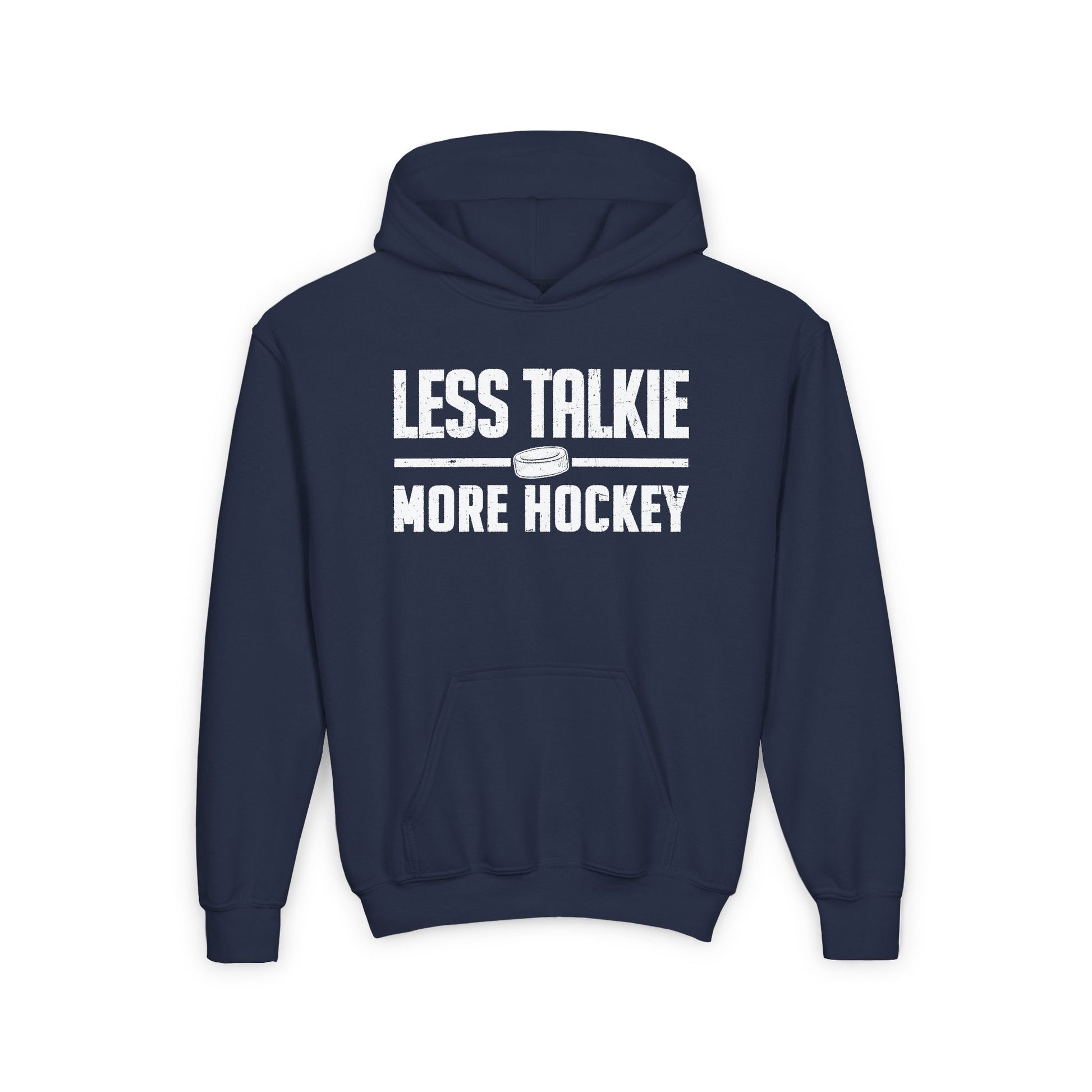 Navy Front - More Hockey - Kids Hockey Hoodie - Less Talkie More Hockey Kids Hockey Hoodie - Hockey Gifts - Gift For Hockey Players