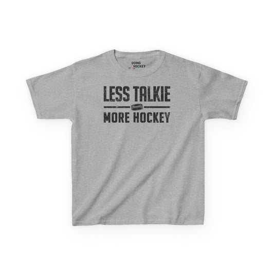 Funny Hockey Shirt - Funny Hockey Gifts - Funny Gift For Hockey Players - Main Front - More Hockey - Kids Hockey T-Shirt - Less Talkie More Hockey Kids Hockey Shirt - Hockey Gifts - Gift For Hockey Players