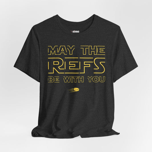 Funny Hockey T-Shirt - Funny Hockey Gifts - Funny Gift For Hockey Players - Size Chart - Dark Grey Front - Hockey Refs - Hockey T-Shirt - May The Refs Be With You Hockey Shirt - Hockey Gifts - Gift For Hockey Players