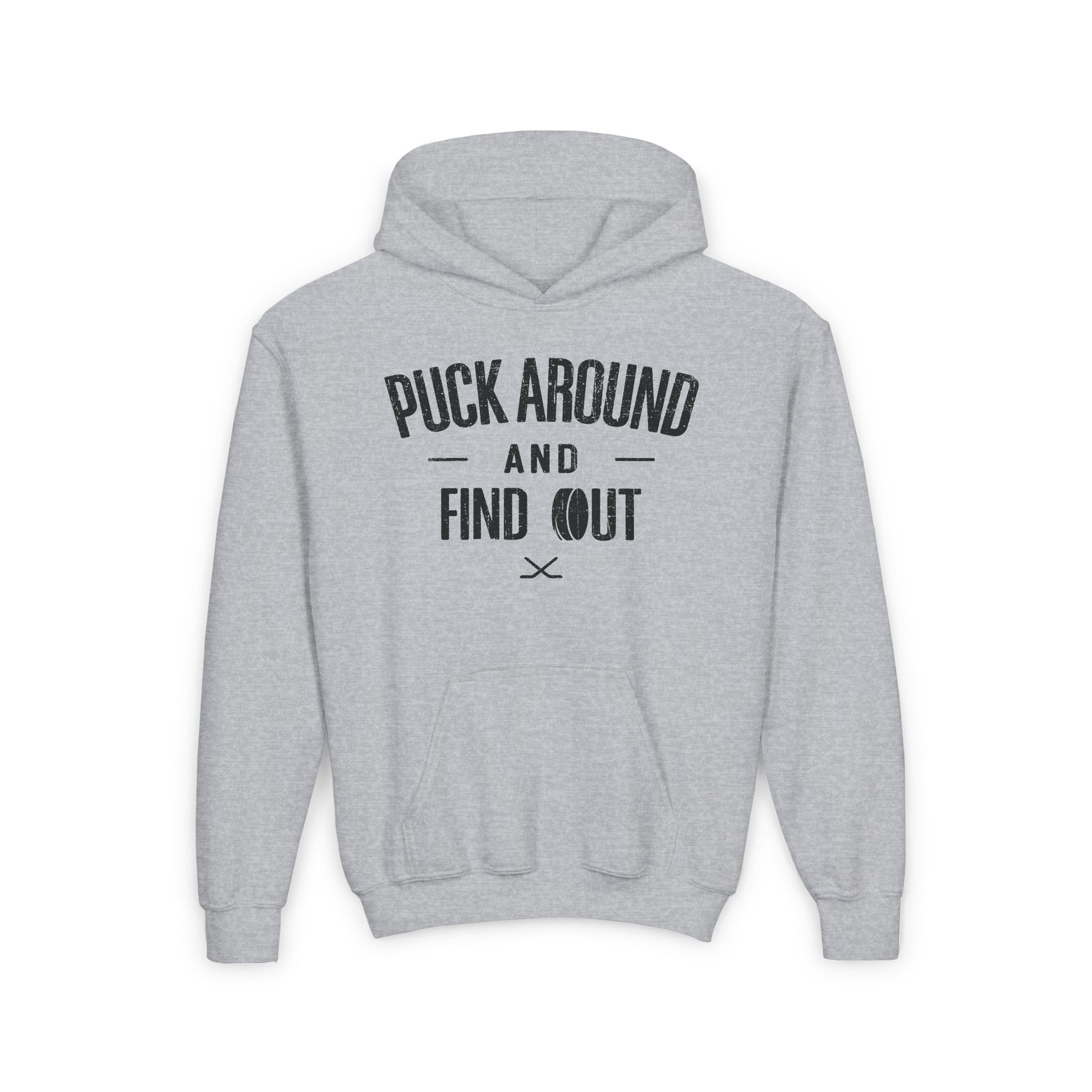 Main Front - Puck Around Hockey - Kids Hockey Hoodie - Puck Around And Find Out Kids Hockey Hoodie - Hockey Gifts - Gift For Hockey Players