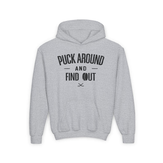 Main Front - Puck Around Hockey - Kids Hockey Hoodie - Puck Around And Find Out Kids Hockey Hoodie - Hockey Gifts - Gift For Hockey Players