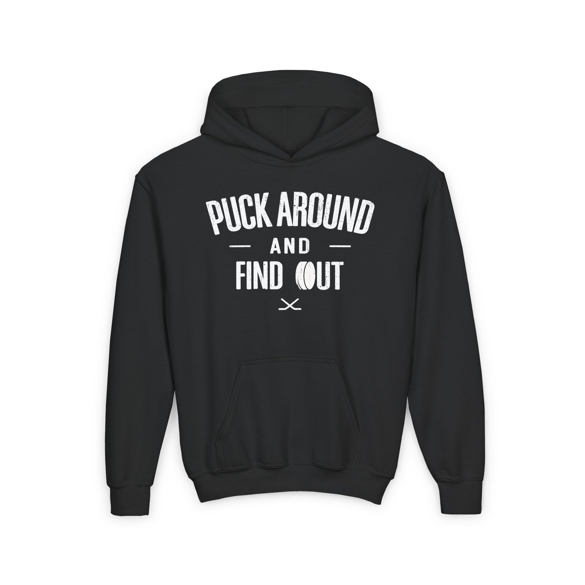 Black Front - Puck Around Hockey - Kids Hockey Hoodie - Puck Around And Find Out Kids Hockey Hoodie - Hockey Gifts - Gift For Hockey Players