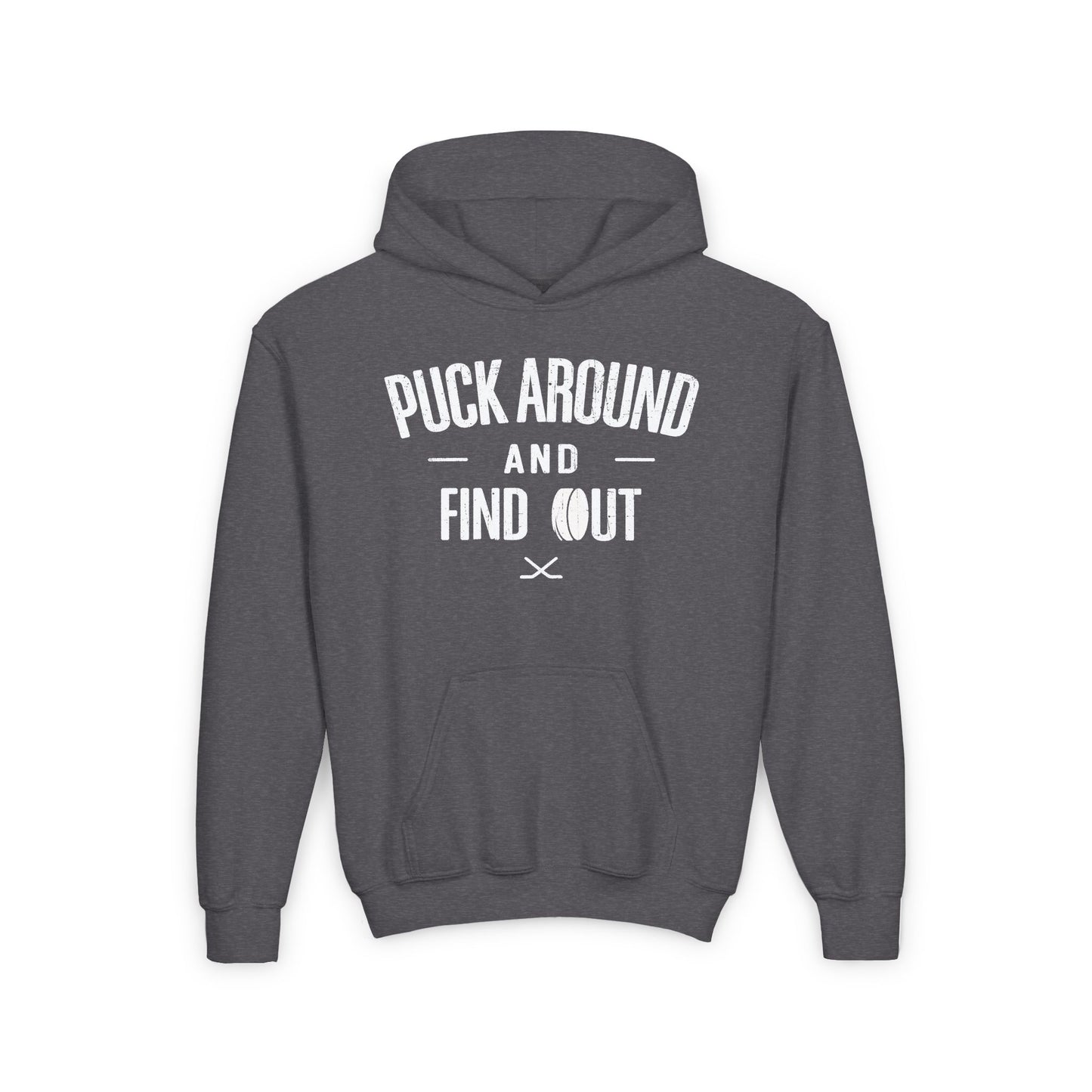 Dark Grey Front - Puck Around Hockey - Kids Hockey Hoodie - Puck Around And Find Out Kids Hockey Hoodie - Hockey Gifts - Gift For Hockey Players