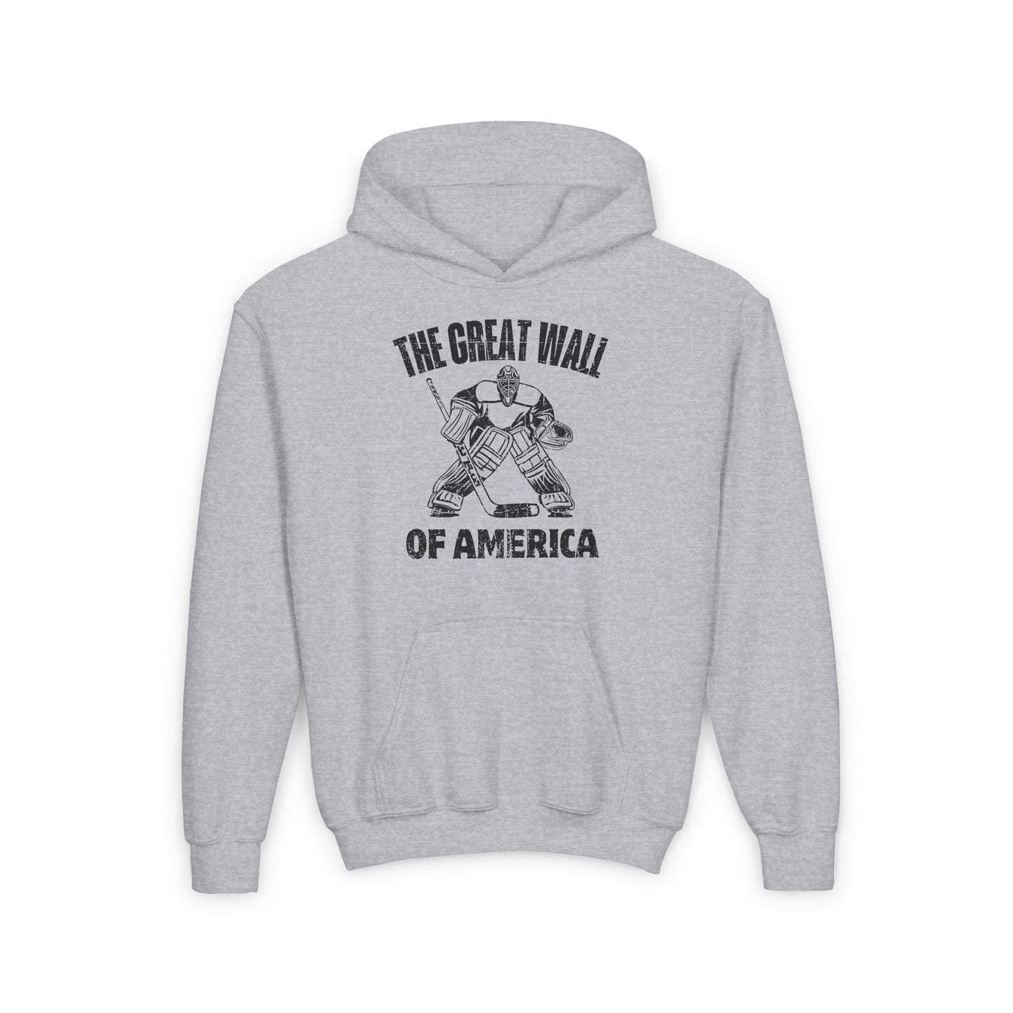 Grey Front - Hockey Wall - Kids Hockey Hoodie - The Great Wall Of America Kids Hockey Hoodie - Hockey Gifts - Gift For Hockey Players