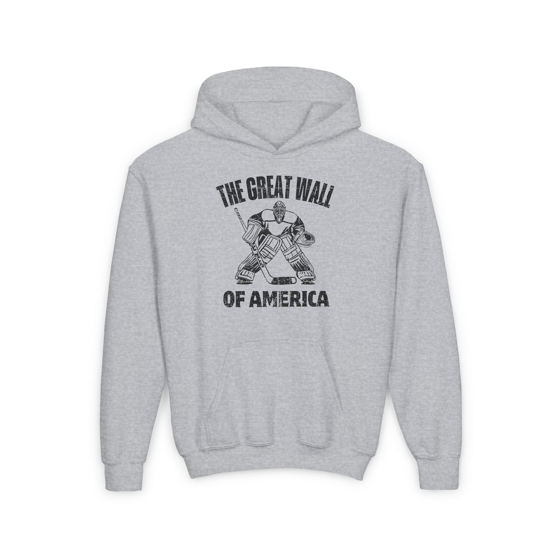 Grey Front - Hockey Wall - Kids Hockey Hoodie - The Great Wall Of America Kids Hockey Hoodie - Hockey Gifts - Gift For Hockey Players