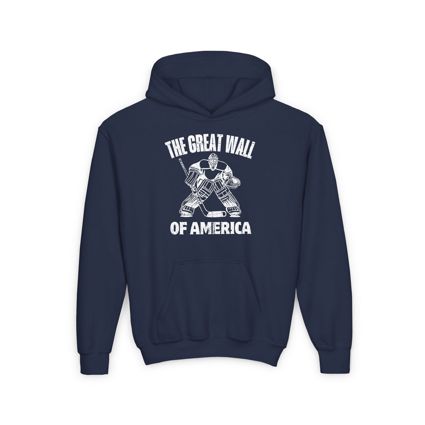 Navy Front - Hockey Wall - Kids Hockey Hoodie - The Great Wall Of America Kids Hockey Hoodie - Hockey Gifts - Gift For Hockey Players