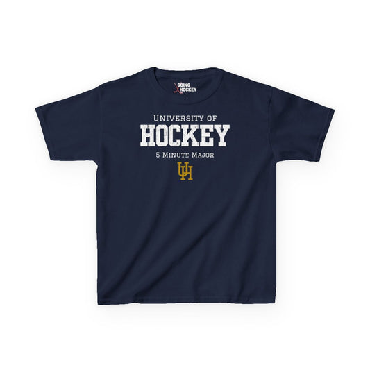 Funny Hockey Shirt - Funny Hockey Gifts - Funny Gift For Hockey Players - Navy Front - University Of Hockey - Kids Hockey T-Shirt - University of Hockey 5 Minute Major Kids Hockey Shirt- Hockey Gifts - Gift For Hockey Players